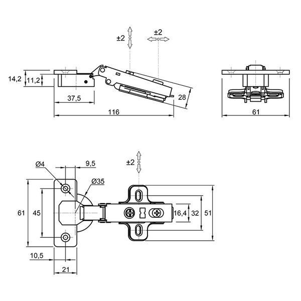 Петля Muller Clip-On 105&deg; накладна з доводчиком, нікель 132346/185322 фото